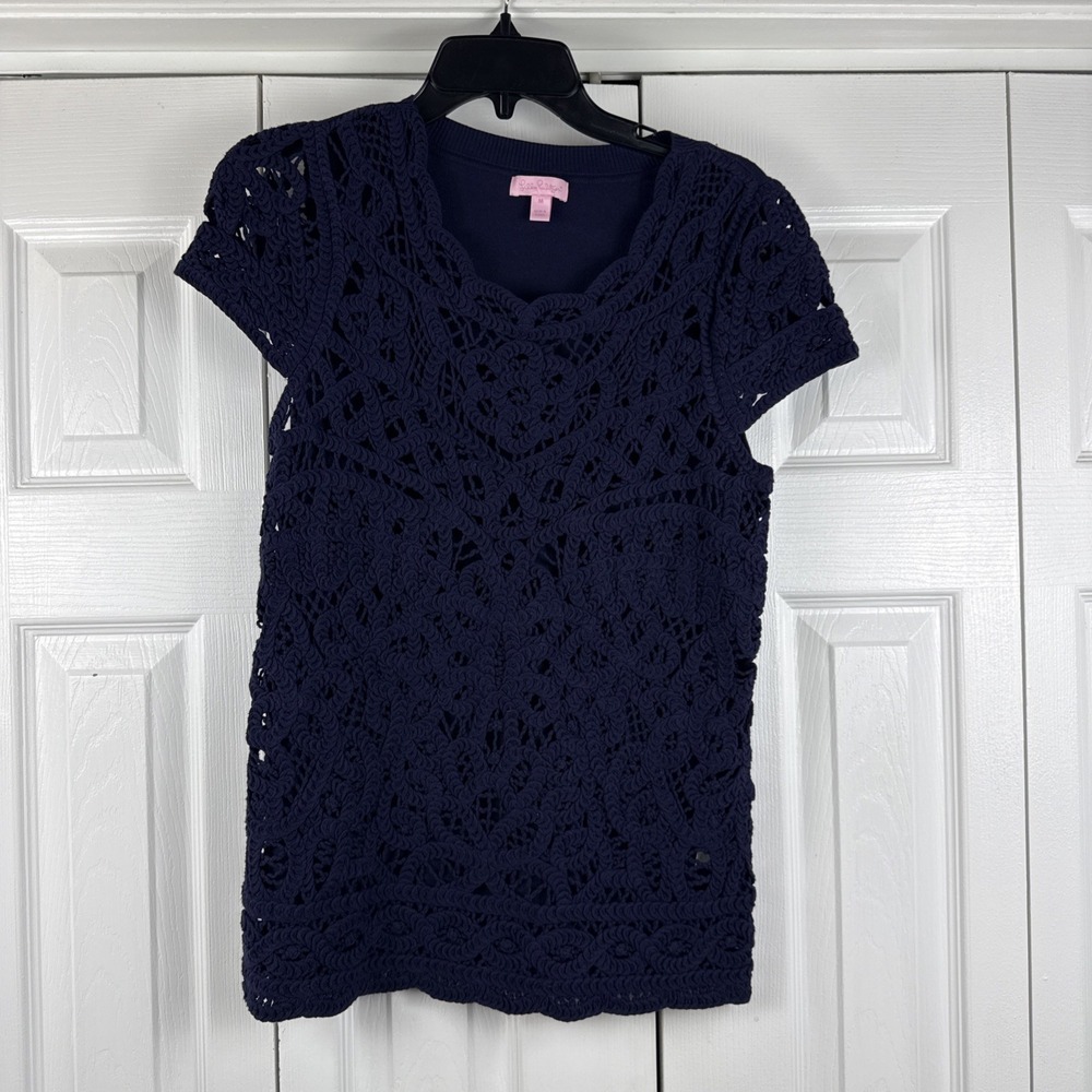 Lilly Pulitzer Jamie Sweater Short Sleeve Sweater Top Size Medium Navy